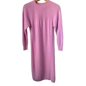 Vintage 90s Belford Pink Wool Angora Sweater Midi Dress Small